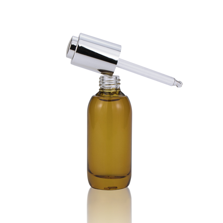 Luxury 15 30 40 50 ml empty thick based cosmetic face serum oil glass bottle with silver push button dropper cap