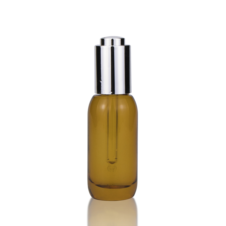 Luxury 15 30 40 50 ml empty thick based cosmetic face serum oil glass bottle with silver push button dropper cap