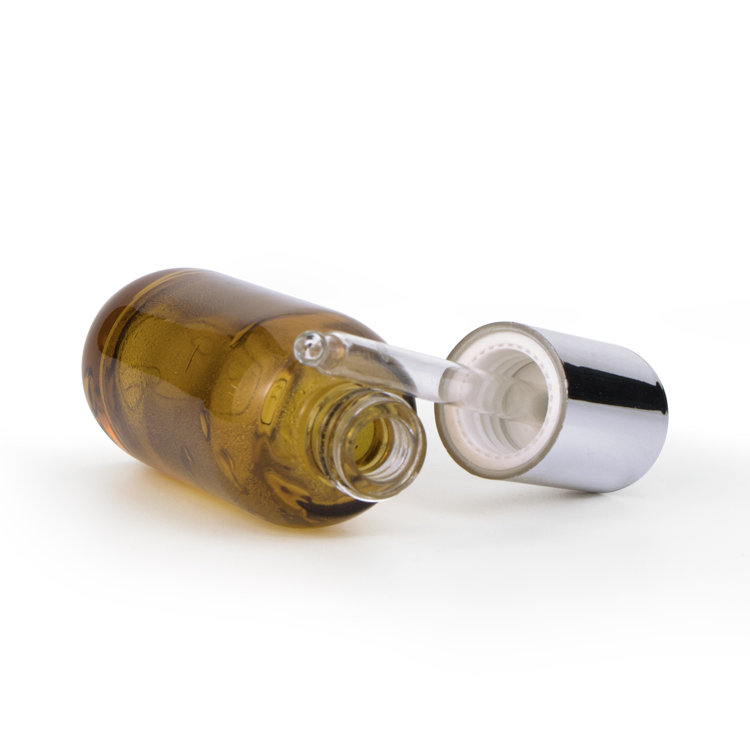 Luxury 15 30 40 50 ml empty thick based cosmetic face serum oil glass bottle with silver push button dropper cap