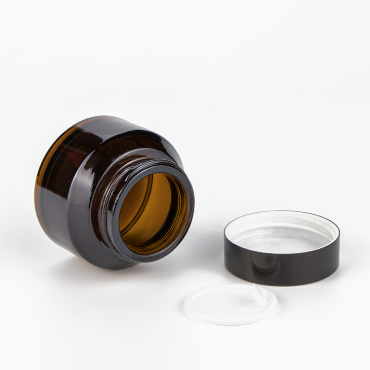 Luxury 15 30 50 100 200 g 1oz empty brown csoemtic container facial cream glass amber jar with plastic cap