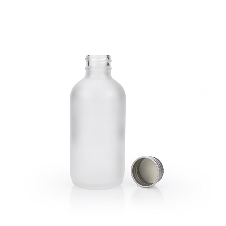 Luxury 15 ml 30 ml 60 ml 120 ml frosted white cosmetic essential oil boston round glass bottle with aluminum screw top lid