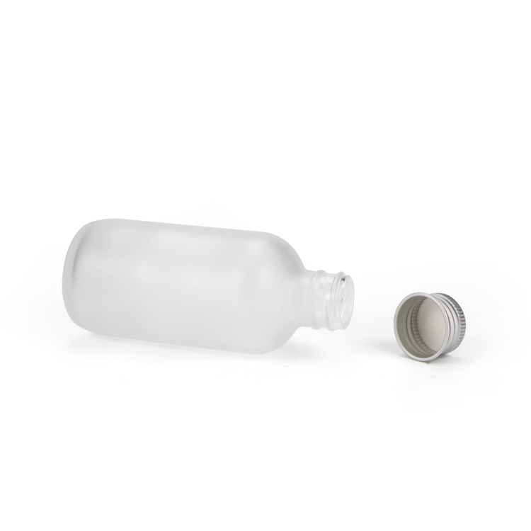 Luxury 15 ml 30 ml 60 ml 120 ml frosted white cosmetic essential oil boston round glass bottle with aluminum screw top lid