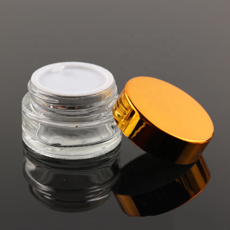 Luxury 15g 15 ml Mini Clear Eye Cream Empty Round Glass Jar Cosmetic Packaging Pomade Container With UV Gold Lid (GJM04)