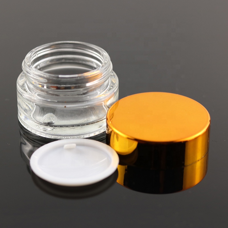 Luxury 15g 15 ml Mini Clear Eye Cream Empty Round Glass Jar Cosmetic Packaging Pomade Container With UV Gold Lid (GJM04)