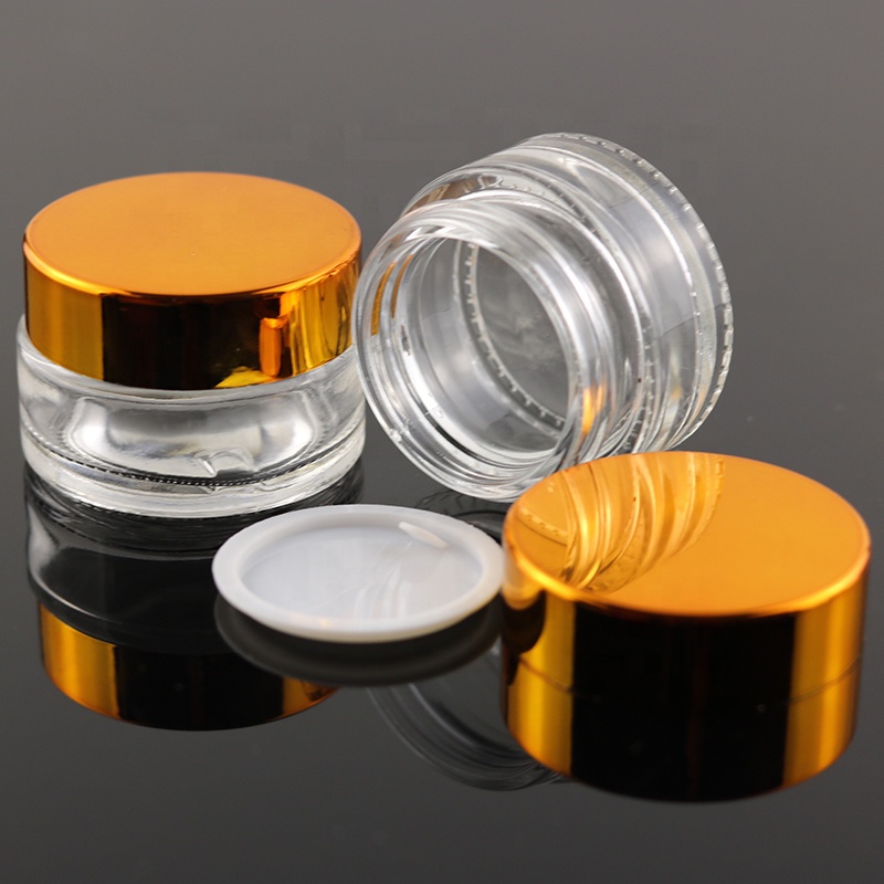 Luxury 15g 15 ml Mini Clear Eye Cream Empty Round Glass Jar Cosmetic Packaging Pomade Container With UV Gold Lid (GJM04)