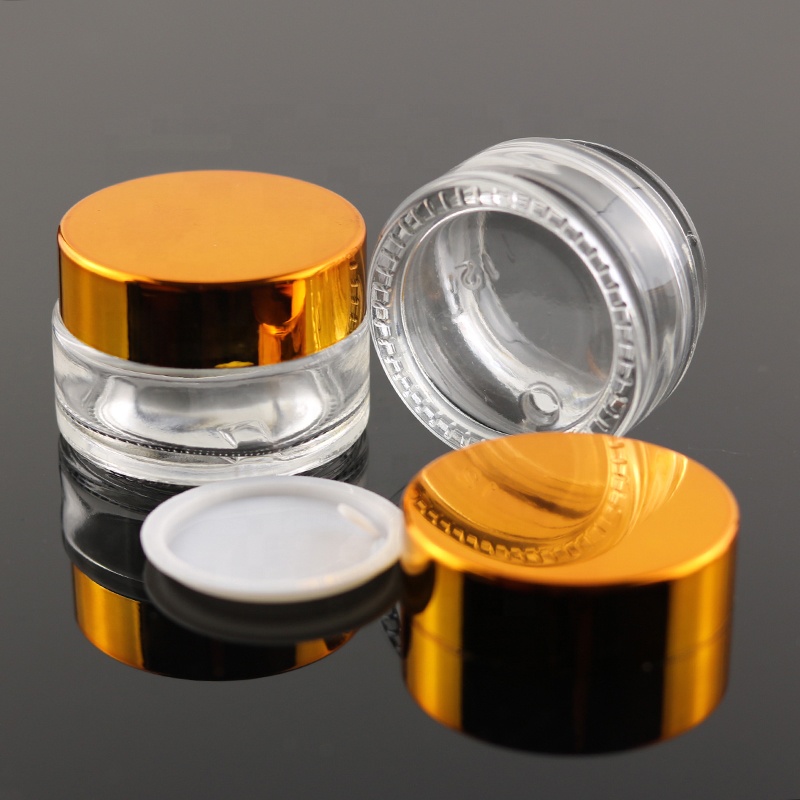 Luxury 15g 15 ml Mini Clear Eye Cream Empty Round Glass Jar Cosmetic Packaging Pomade Container With UV Gold Lid (GJM04)