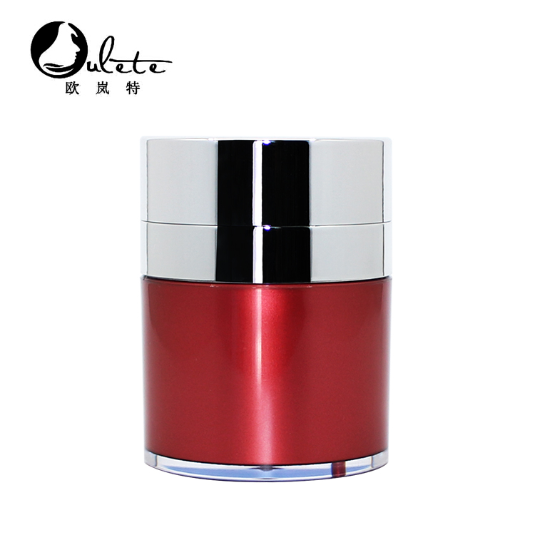 Luxury 15g 30g 50g Red Personal Care Cream Airless Jar Refillable Injection Cosmetic Airless Pump Jar with silver Clear Cap
