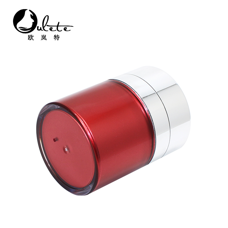 Luxury 15g 30g 50g Red Personal Care Cream Airless Jar Refillable Injection Cosmetic Airless Pump Jar with silver Clear Cap