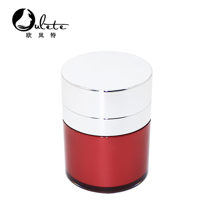 Luxury 15g 30g 50g Red Personal Care Cream Airless Jar Refillable Injection Cosmetic Airless Pump Jar with silver Clear Cap