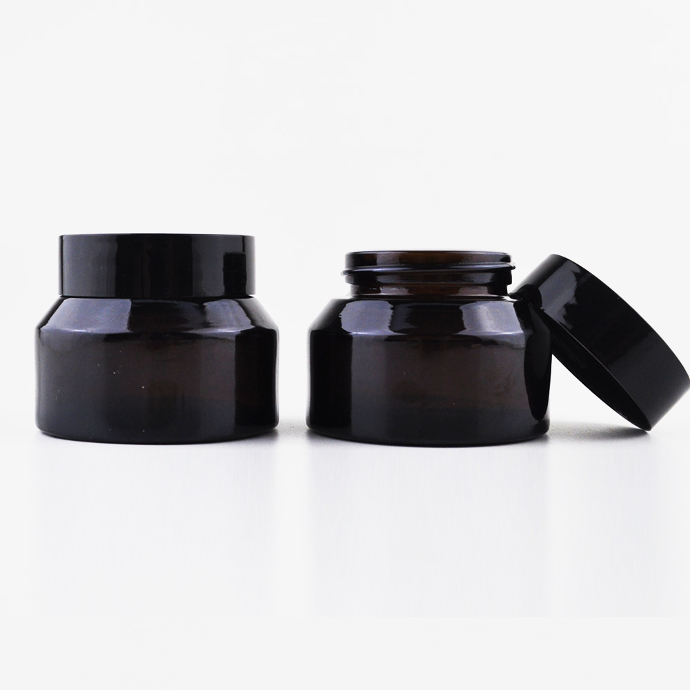 Luxury 15g 30g 50g glossy black green amber glass cosmetic jars for eye cream
