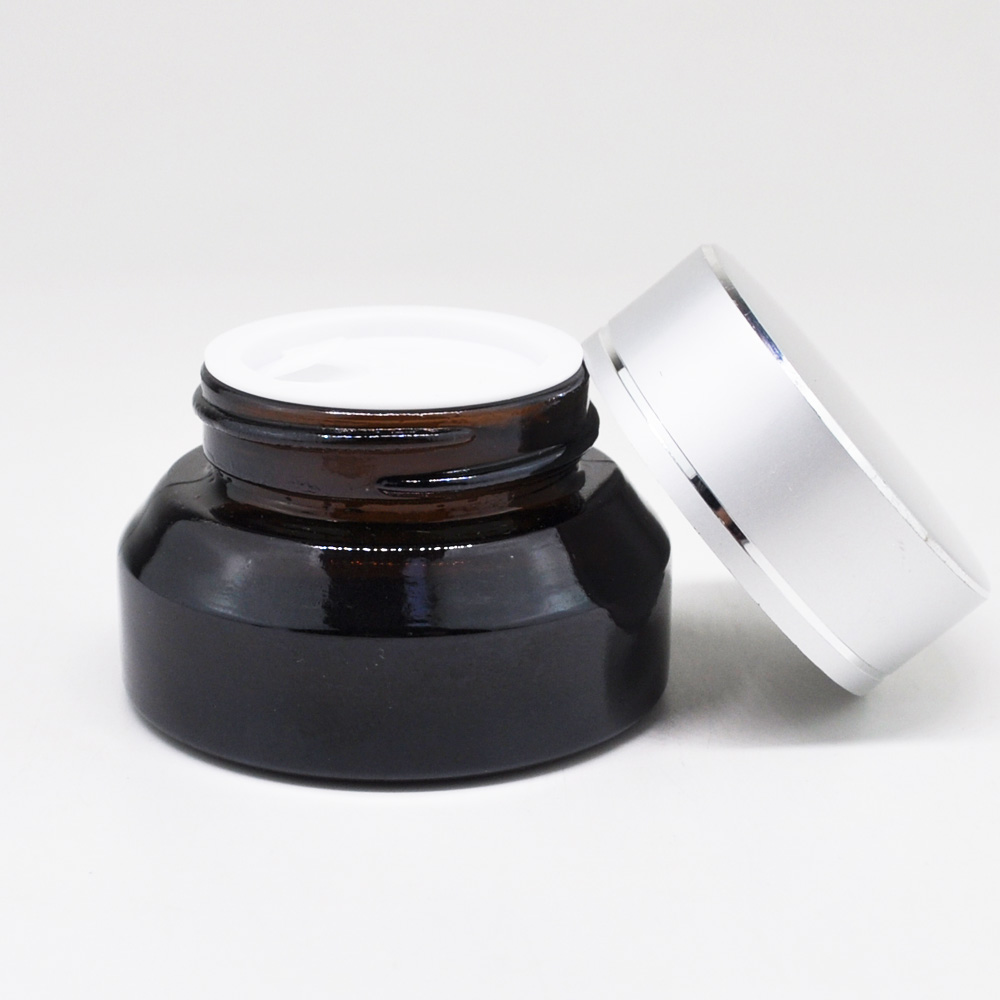 Luxury 15g 30g 50g glossy black green amber glass cosmetic jars for eye cream