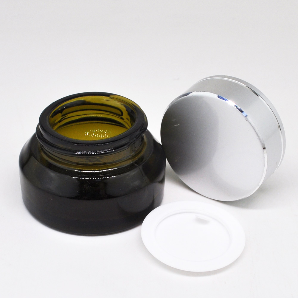 Luxury 15g 30g 50g glossy black green amber glass cosmetic jars for eye cream