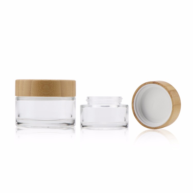 Luxury 15g 30g 50g skincare lotion cream container empty round black double wall bamboo cosmetic acrylic jar with bamboo lid
