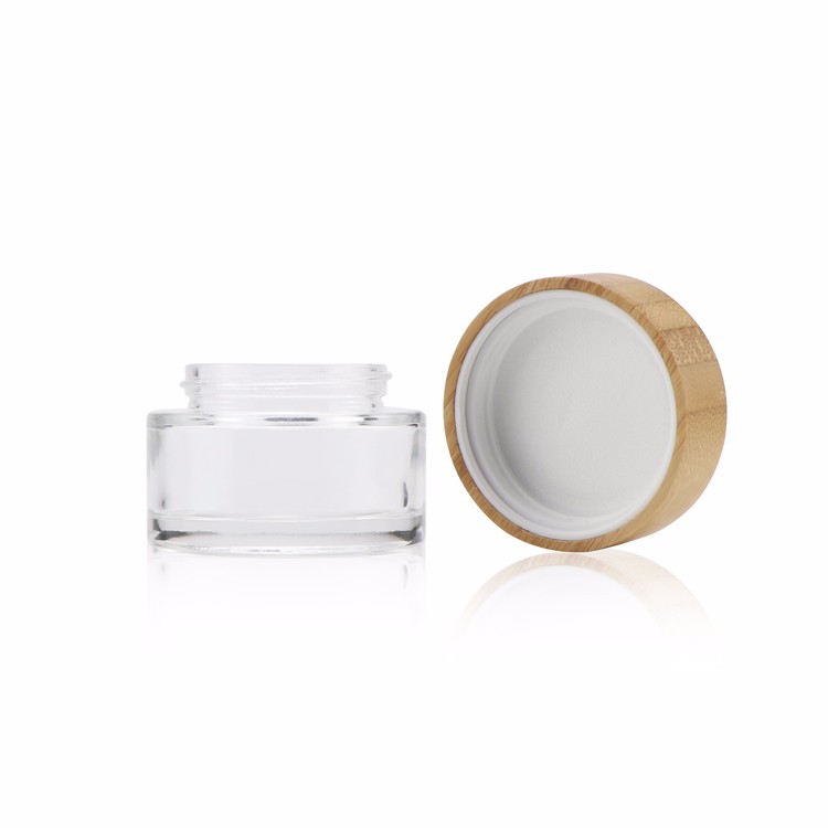 Luxury 15g 30g 50g skincare lotion cream container empty round black double wall bamboo cosmetic acrylic jar with bamboo lid