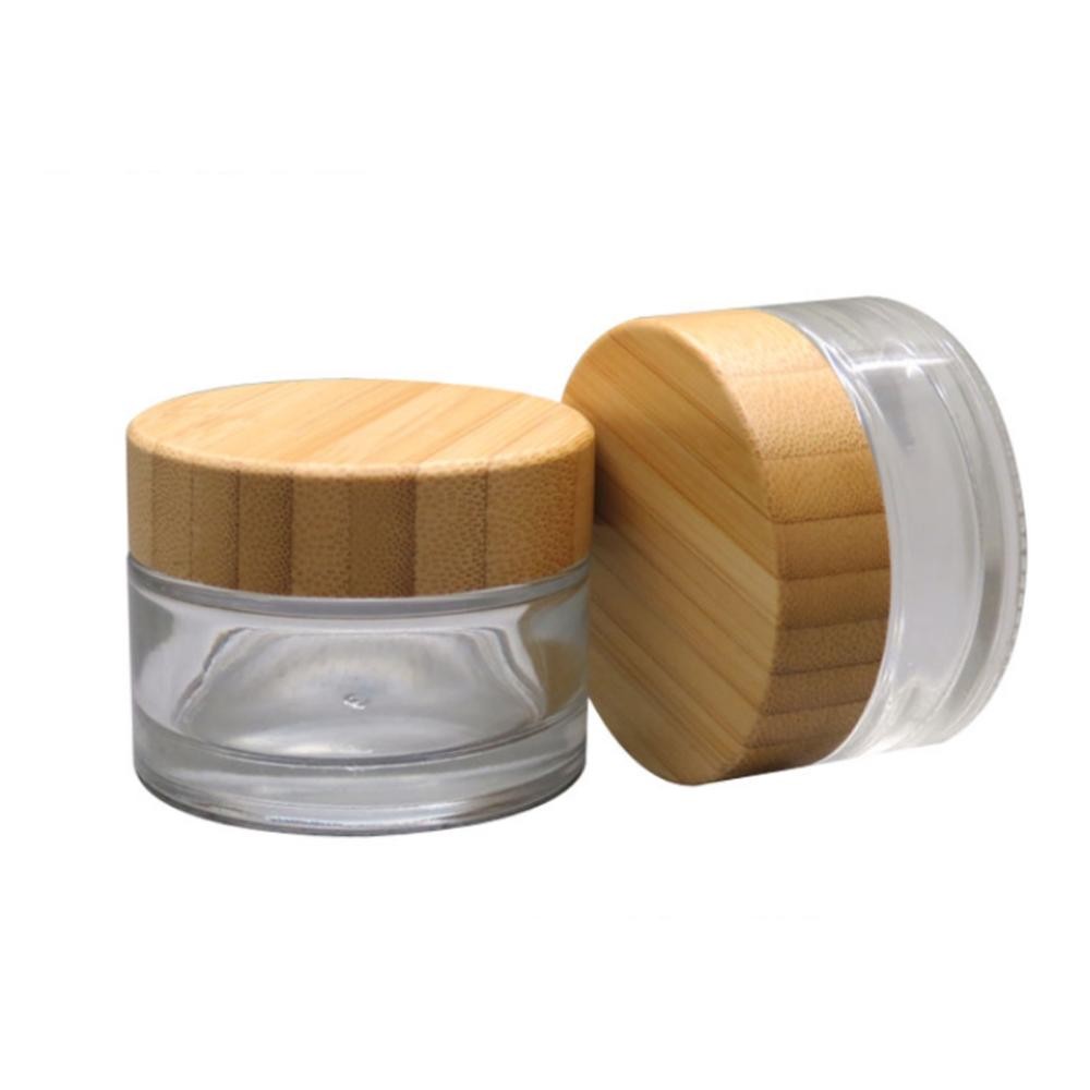 Luxury 15g 30g 50g skincare lotion cream container empty round black double wall bamboo cosmetic acrylic jar with bamboo lid