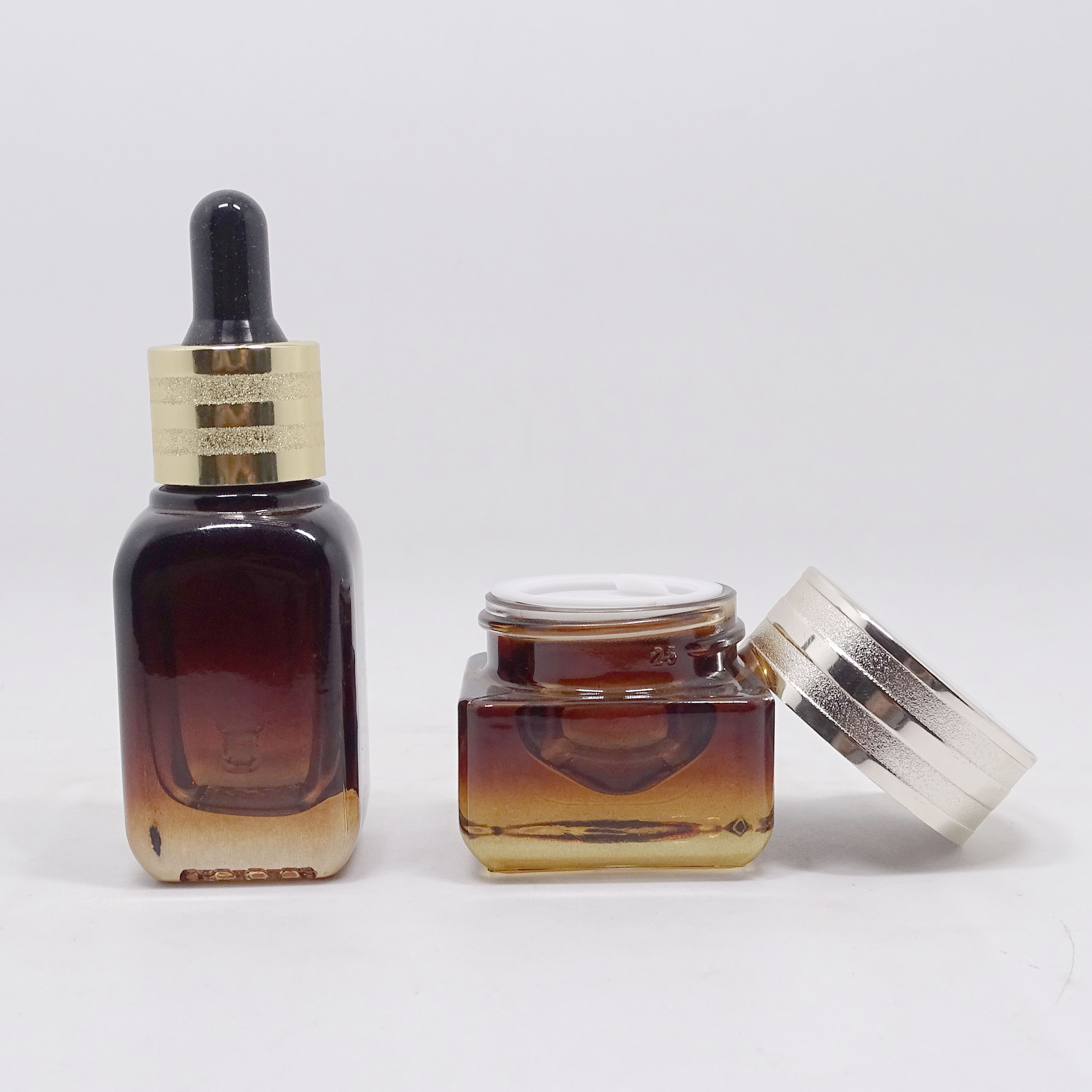 Luxury 15g blue amber glass cream jar cosmetic packaging container with lid emballage cosmetique