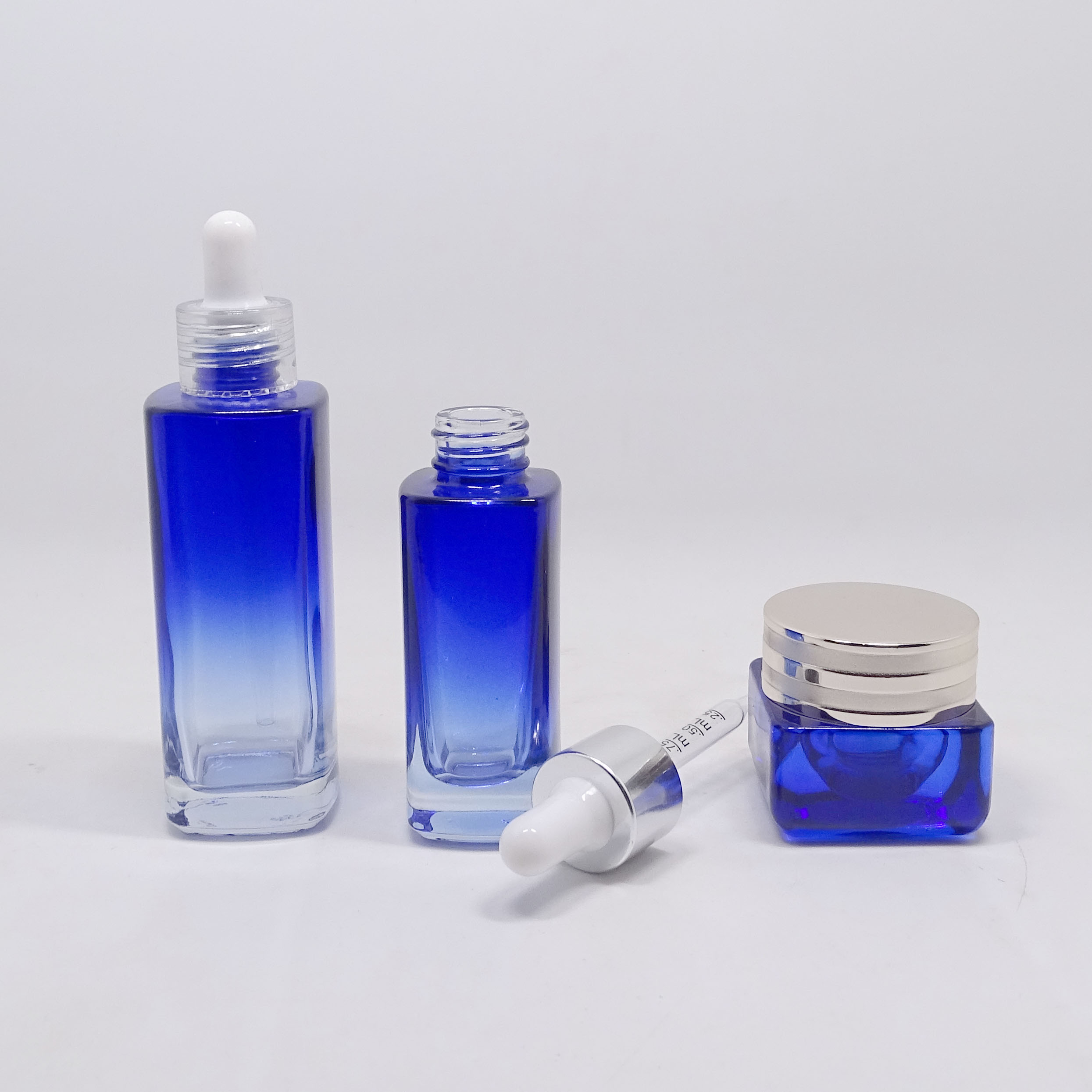 Luxury 15g blue amber glass cream jar cosmetic packaging container with lid emballage cosmetique