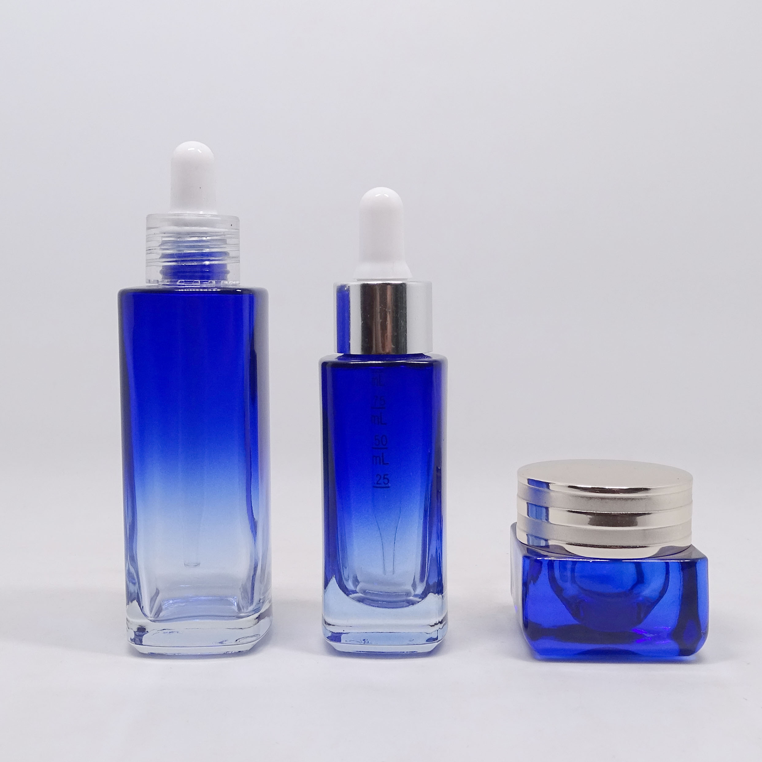 Luxury 15g blue amber glass cream jar cosmetic packaging container with lid emballage cosmetique