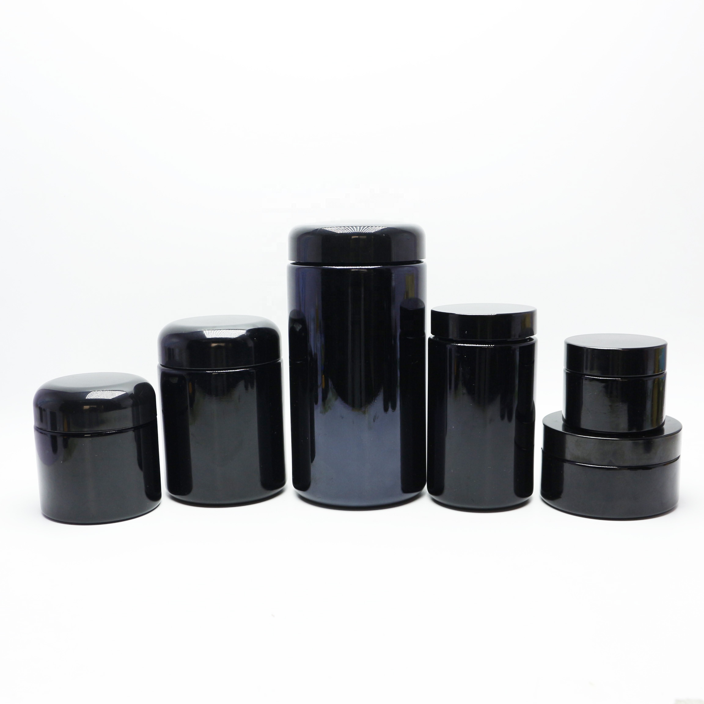 Luxury 15ml 30ml 50ml 100ml 200ml storage containers round dark violet black cosmetic cream glass jars DV-47S