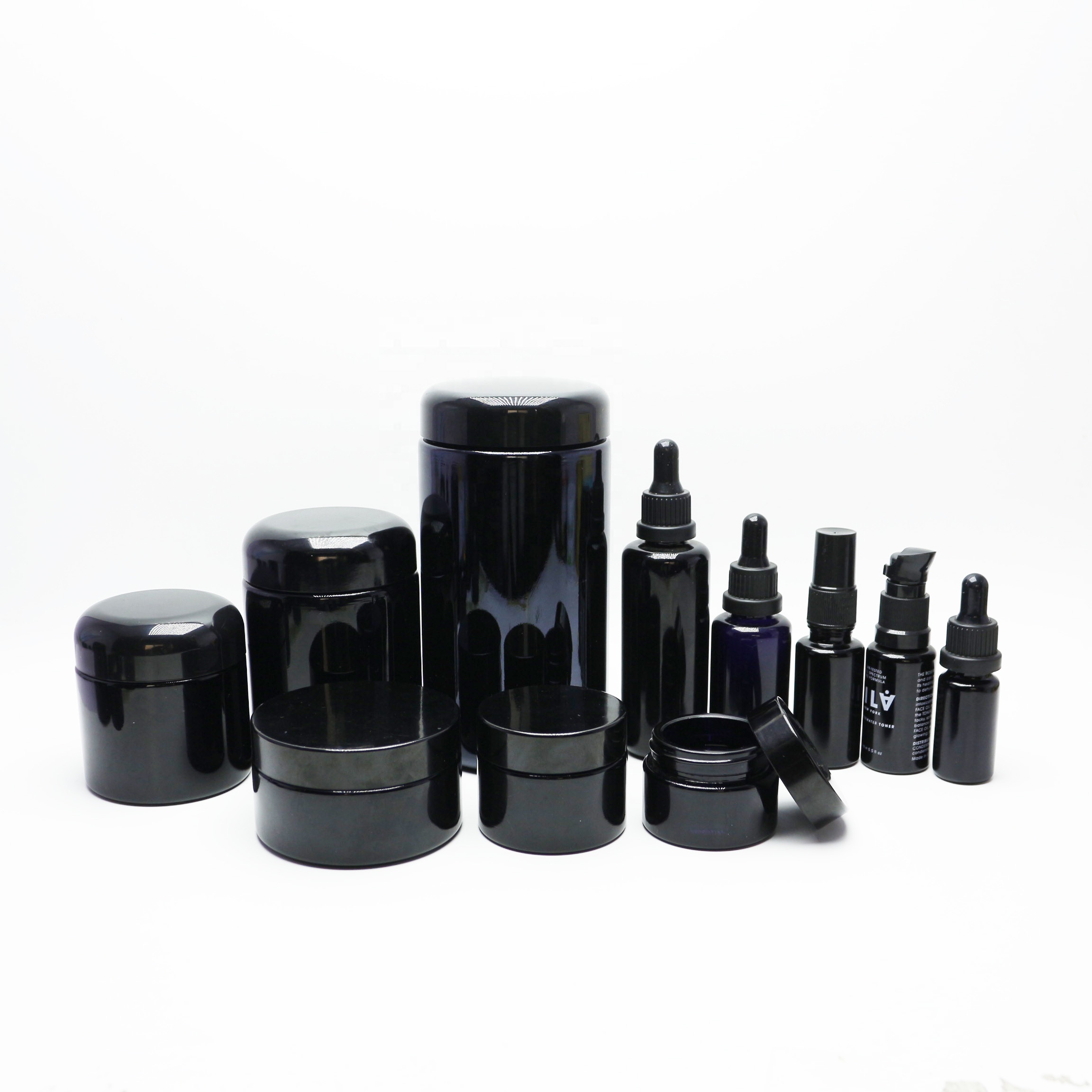 Luxury 15ml 30ml 50ml 100ml 200ml storage containers round dark violet black cosmetic cream glass jars DV-47S