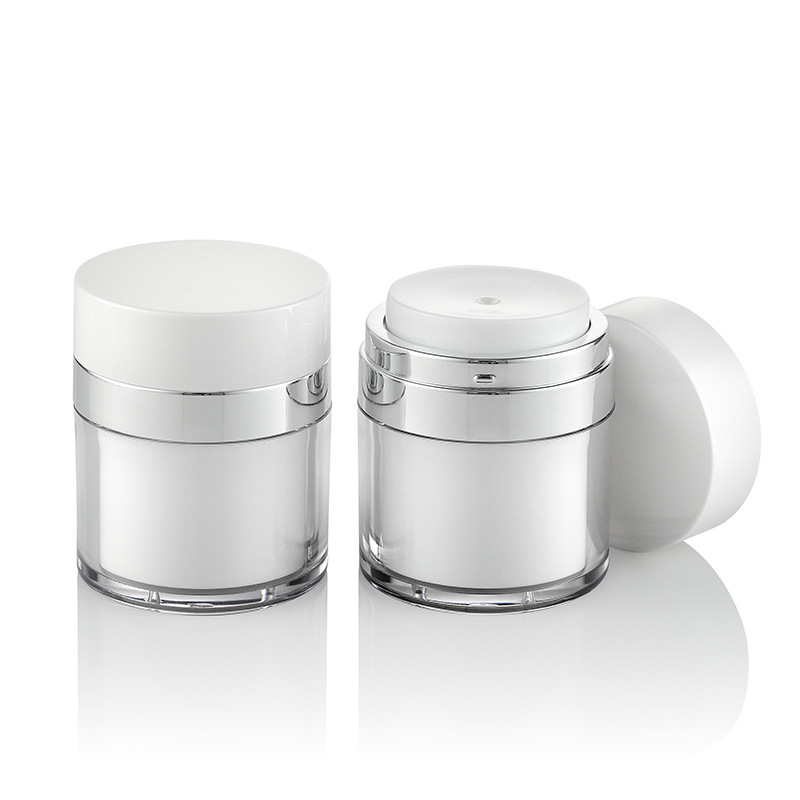 Luxury 15ml 30ml 50ml 100ml vacuum sealer white round cosmetic acrylic airless cream  jar with pump