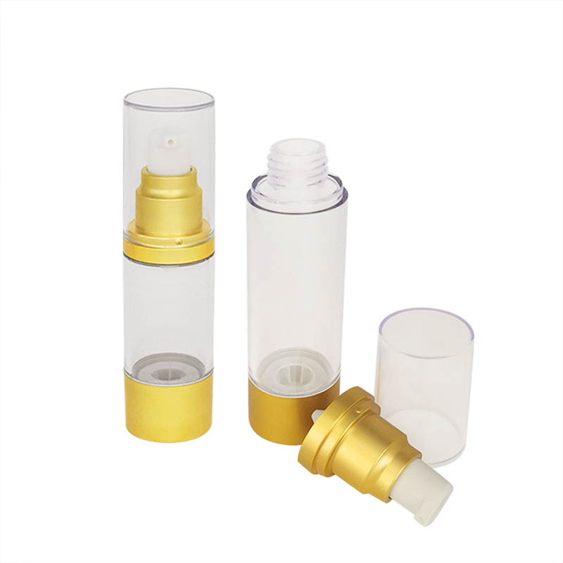 Luxury 15ml 30ml 50ml vacuum cosmetic packaging lotion cream makeup gold airless aluminum spray pump plastic bottle