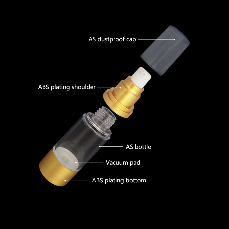 Luxury 15ml 30ml 50ml vacuum cosmetic packaging lotion cream makeup gold airless aluminum spray pump plastic bottle