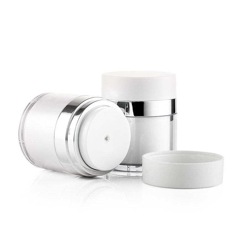 Luxury 15ml 30ml 50ml vacuum sealer white round cosmetic acrylic airless pump cream bottle jar with pump
