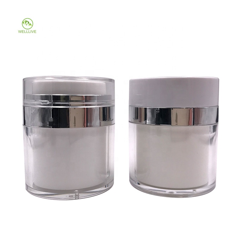 Luxury 15ml 30ml 50ml white acrylic plastic airless airtight empty container jar for cosmetic serum packaging