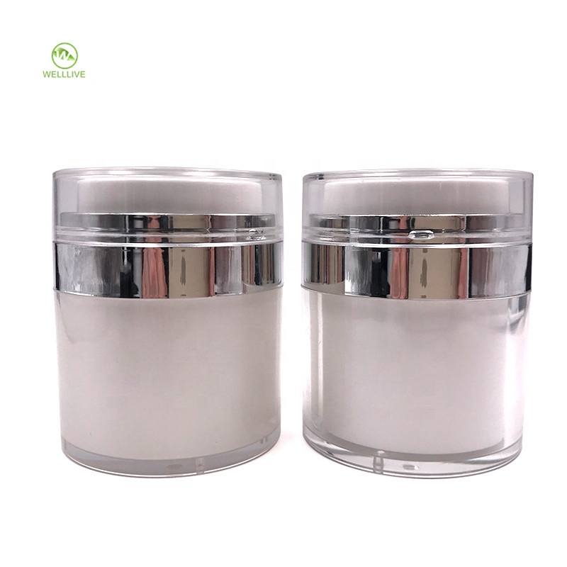 Luxury 15ml 30ml 50ml white acrylic plastic airless airtight empty container jar for cosmetic serum packaging