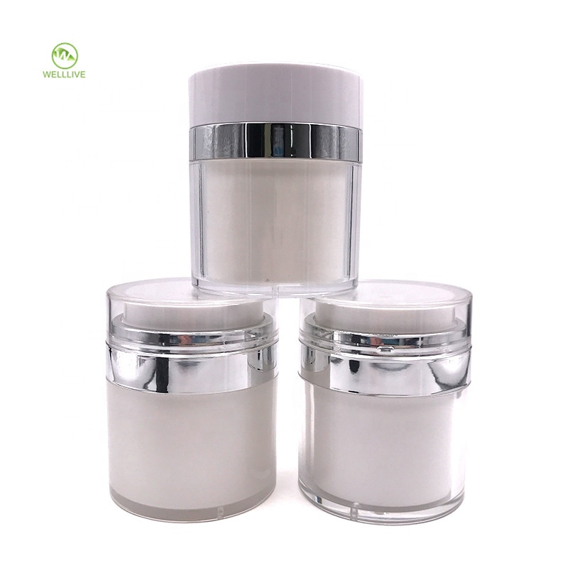 Luxury 15ml 30ml 50ml white acrylic plastic airless airtight empty container jar for cosmetic serum packaging