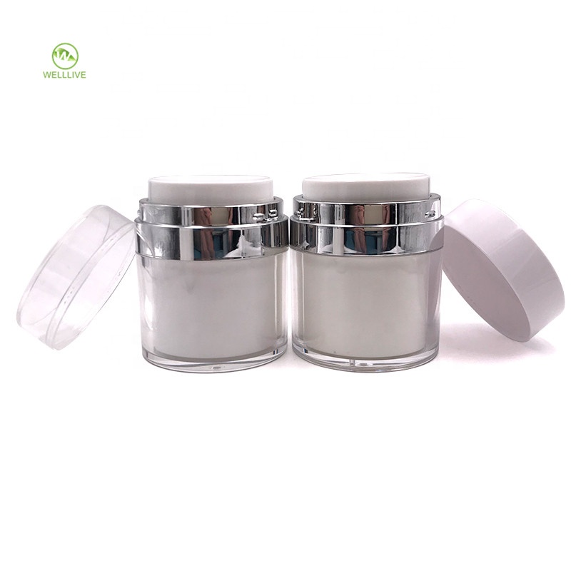 Luxury 15ml 30ml 50ml white acrylic plastic airless airtight empty container jar for cosmetic serum packaging