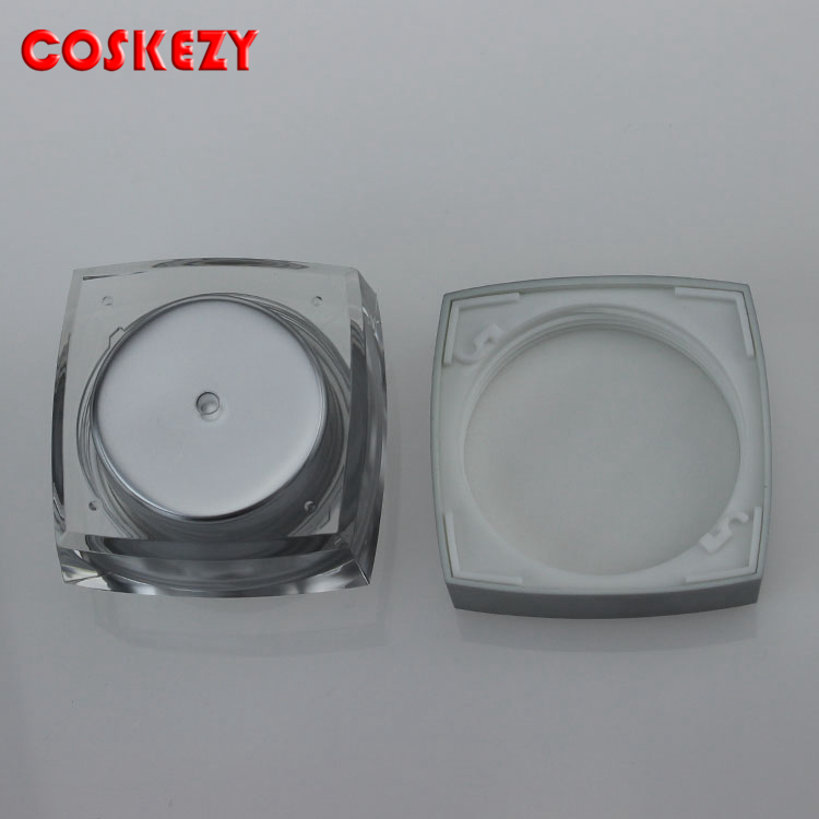 Luxury 15ml silver cream cosmetic square jar, Plastic acrylic jars and silver lids cosmetic packaging