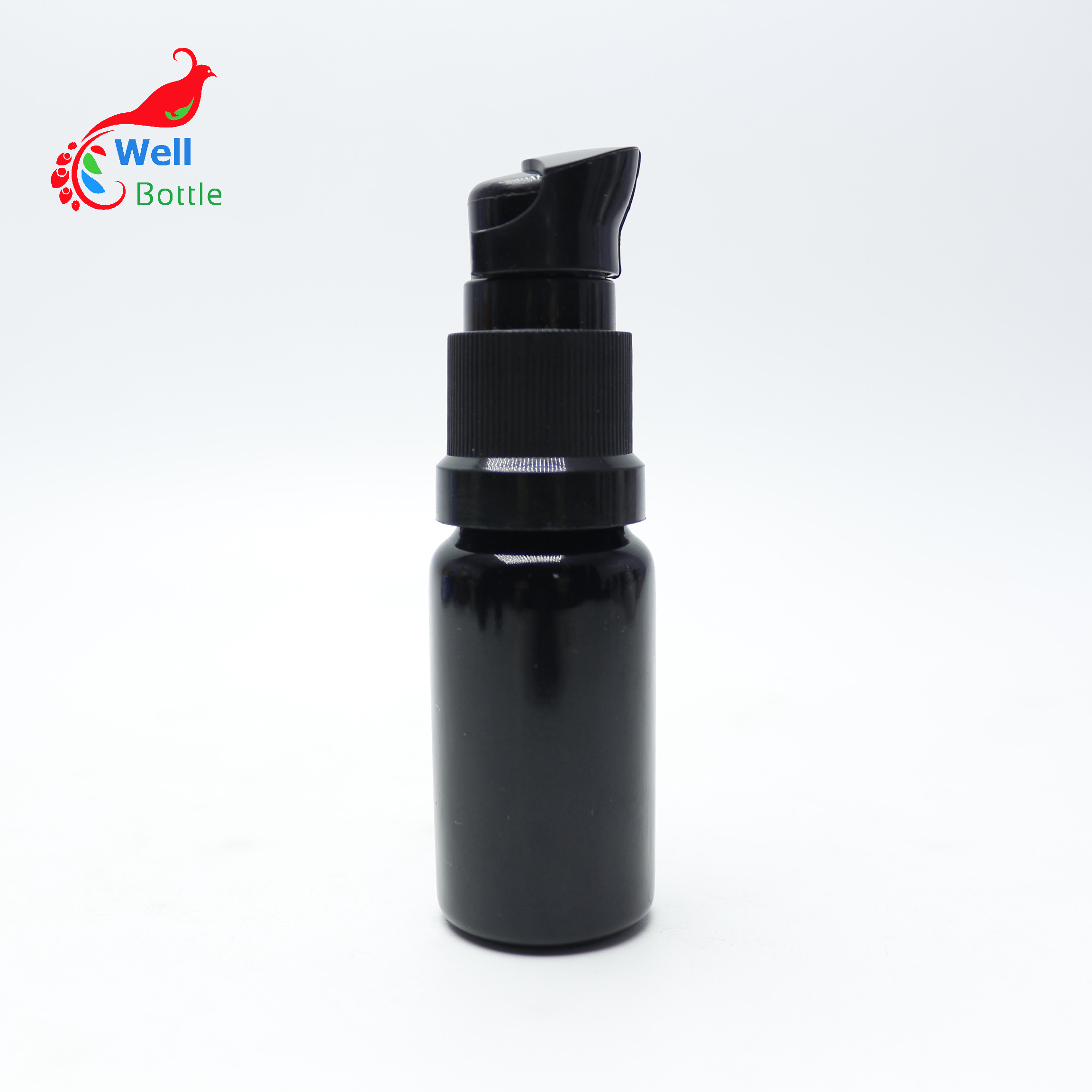 Luxury 15ml uv glass bottle black violet glass container with pump cap for cosmetic DV222E
