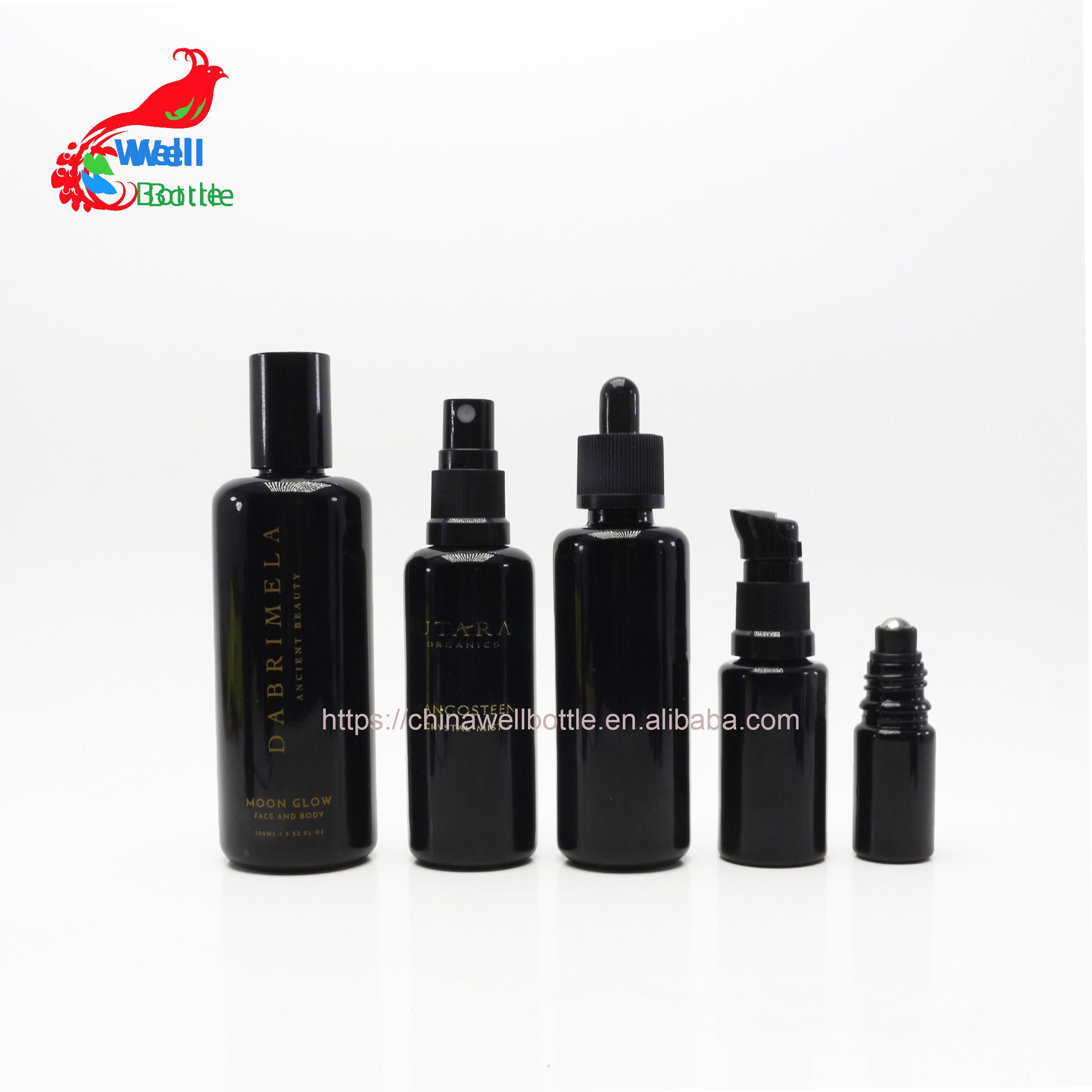 Luxury 15ml uv glass bottle black violet glass container with pump cap for cosmetic DV222E