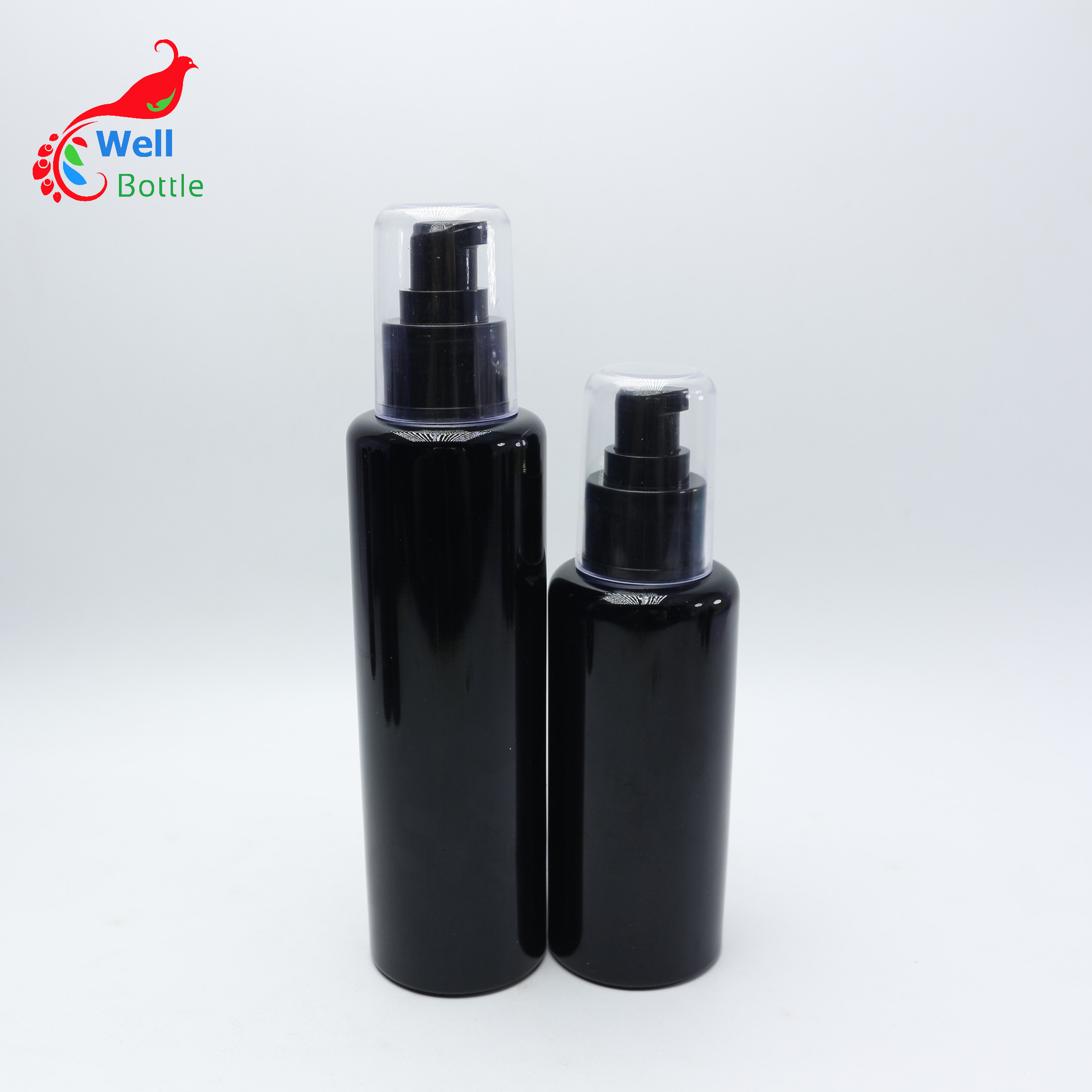 Luxury 15ml uv glass bottle black violet glass container with pump cap for cosmetic DV222E