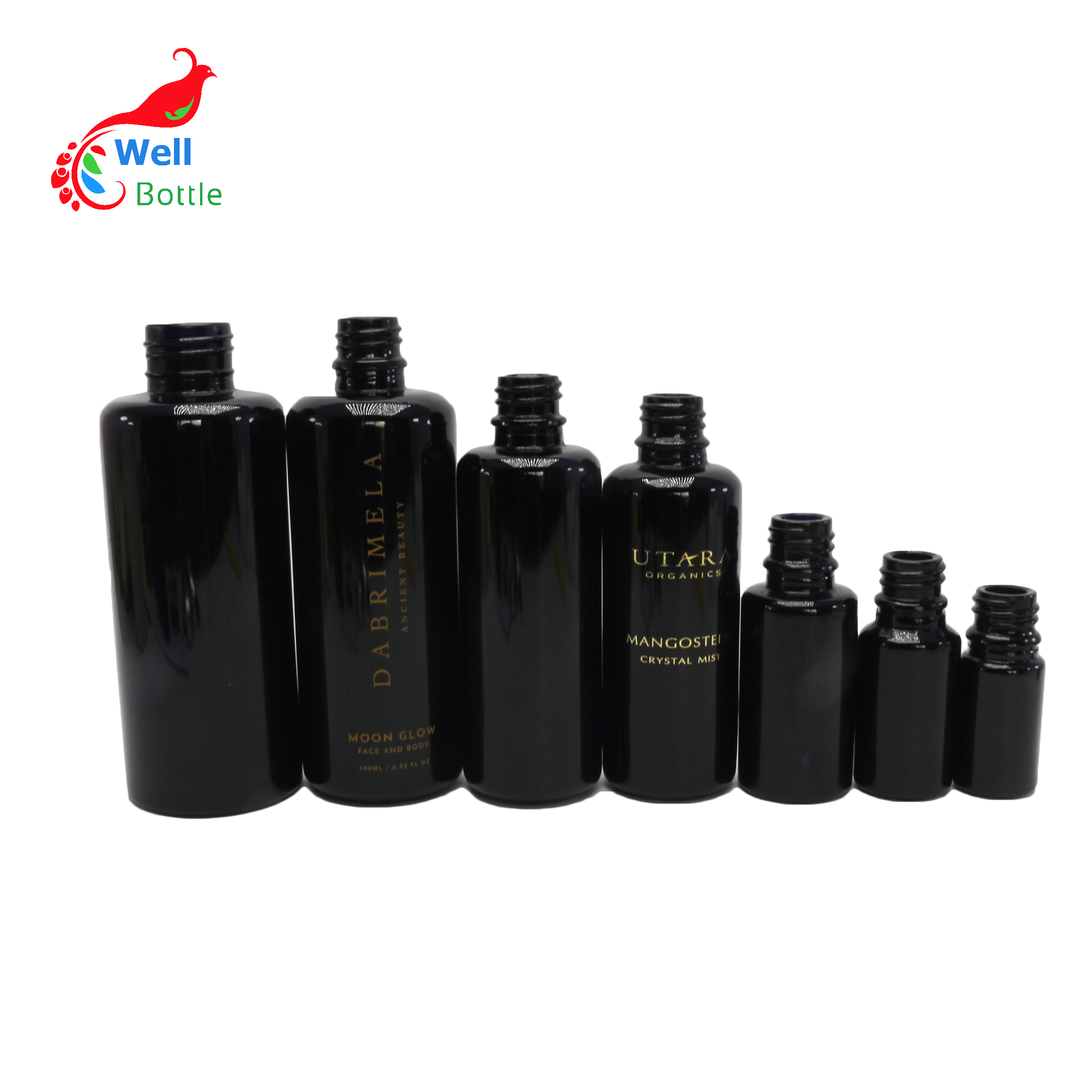 Luxury 15ml uv glass bottle black violet glass container with pump cap for cosmetic DV222E