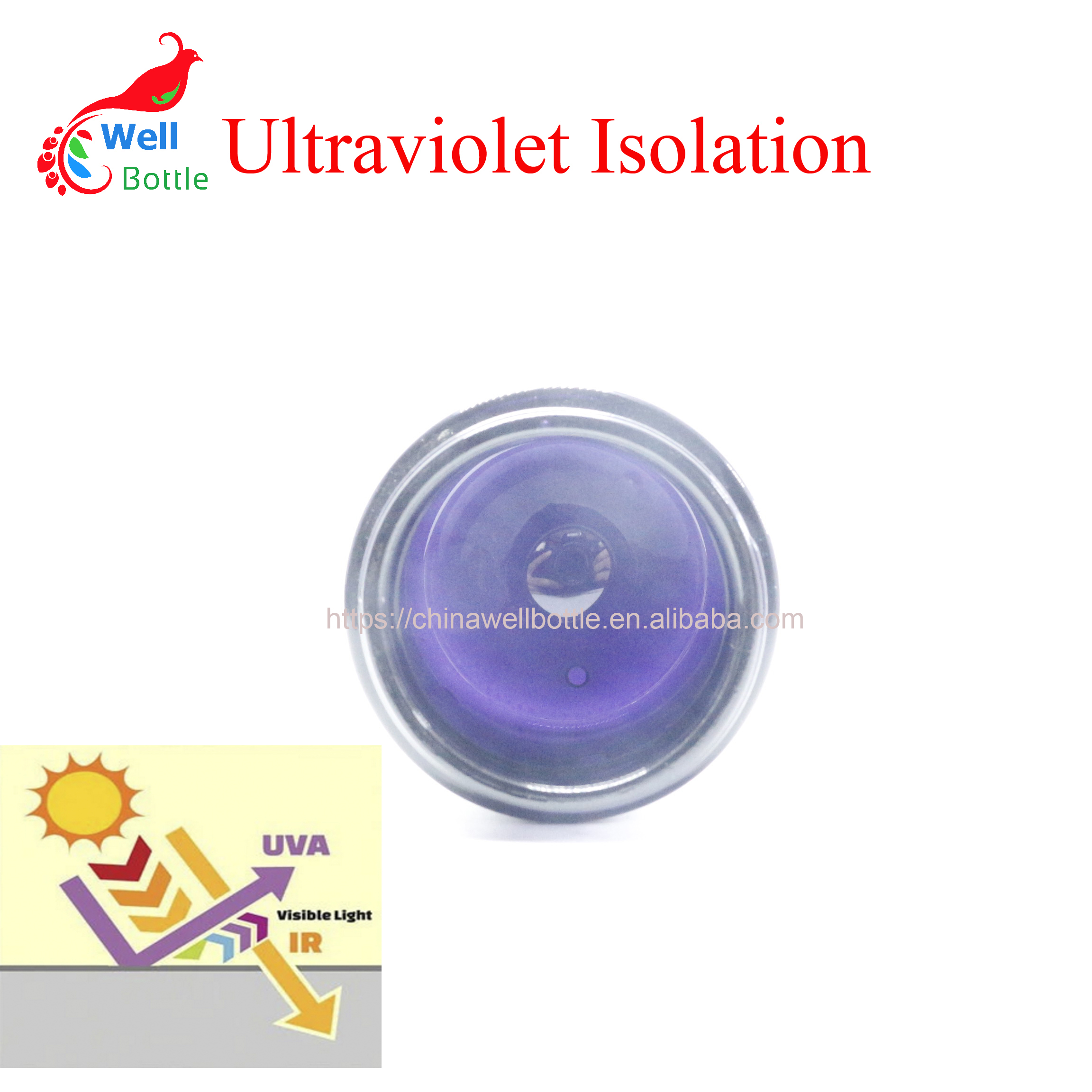 Luxury 15ml uv glass bottle black violet glass container with pump cap for cosmetic DV222E