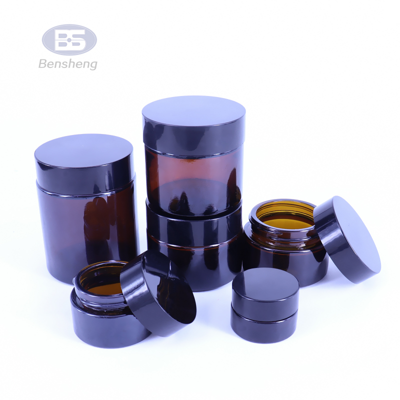 Luxury 1oz 2oz 3oz 4oz 5oz 6oz 7oz 8oz tall weed jar container concentrate amber glass jars with black plastic round cap