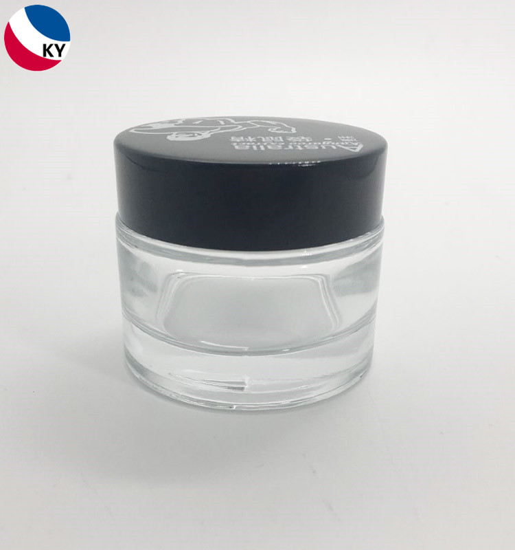 Luxury 1oz Face Eye Cream Jar Custom Printing Logo Clear Thick Bottom 30ml Glass Jar With Black Aluminum Cap