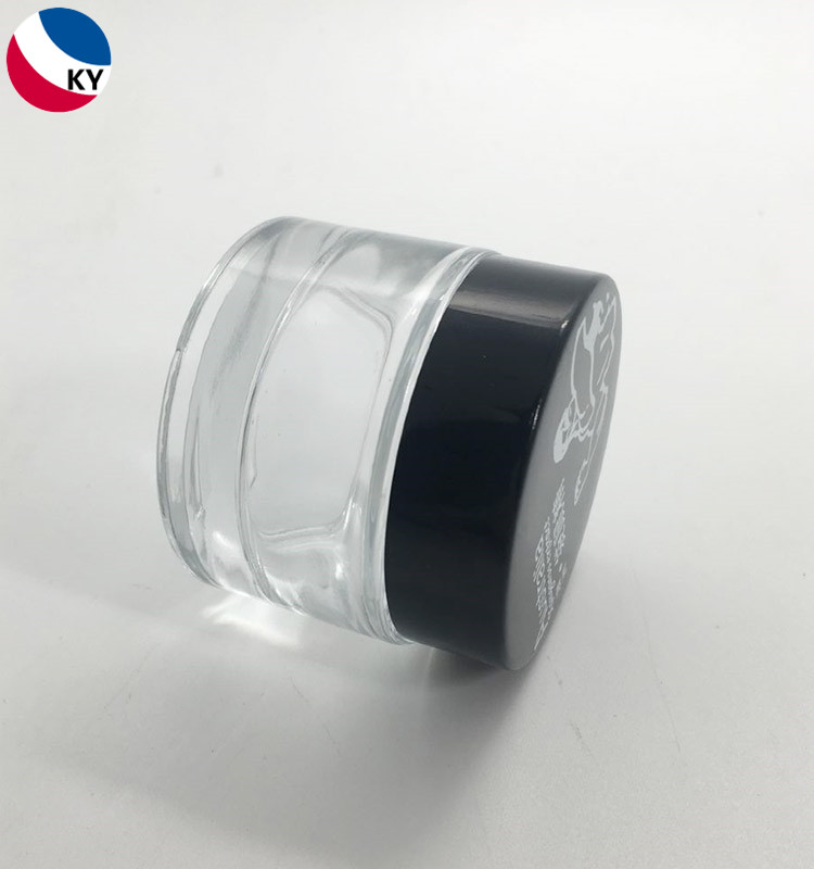 Luxury 1oz Face Eye Cream Jar Custom Printing Logo Clear Thick Bottom 30ml Glass Jar With Black Aluminum Cap