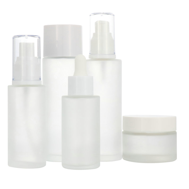 Luxury 20 30 40 50 60 80 100 120  ml cosmetic skincare set packaging frosted clear white glass bottle pump body lotion bottle