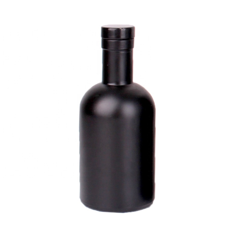 Luxury 200ml 375ml 500ml 750ml 1liter matte black liquor oil vodka wine glass bottle with stopper