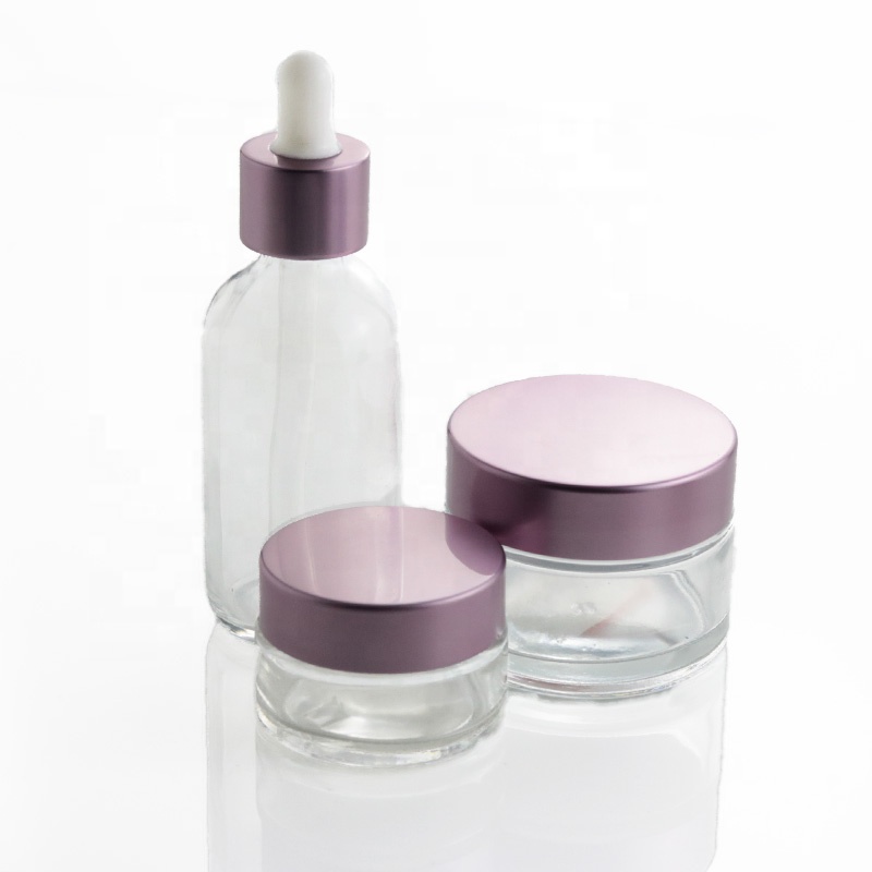 Luxury 20ml 50ml 4oz Cosmetic Cream Packaging And Container Boston Round Glass Jars Bottles With Pink Metal Lid (GJM66)