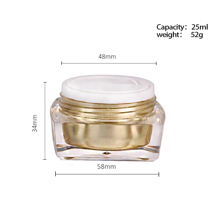 Luxury 25g customized square acrylic face cream jars cosmetic container