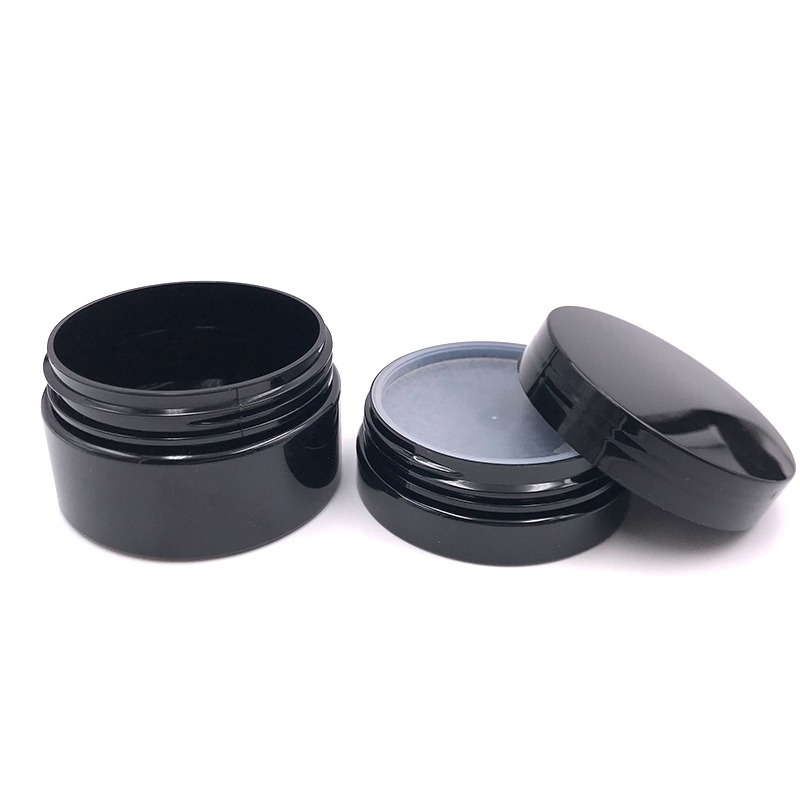 Luxury 25ml 30ml 40ml 50ml 60ml 80ml 100ml 200ml black plastic jars with black screw cover support custom screen printing