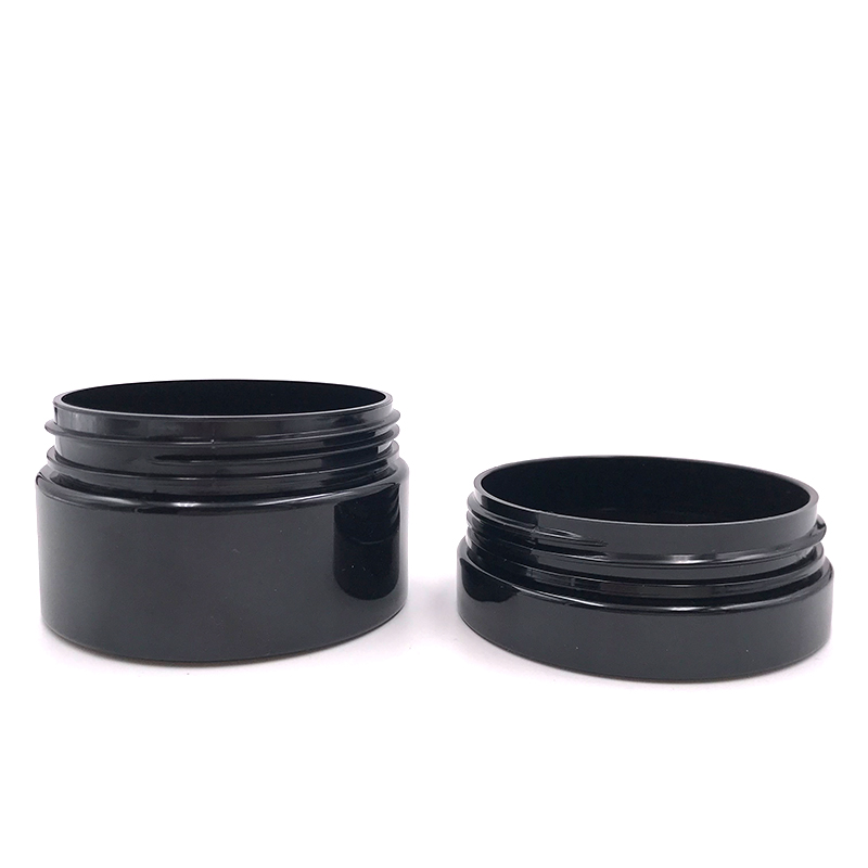 Luxury 25ml 30ml 40ml 50ml 60ml 80ml 100ml 200ml black plastic jars with black screw cover support custom screen printing