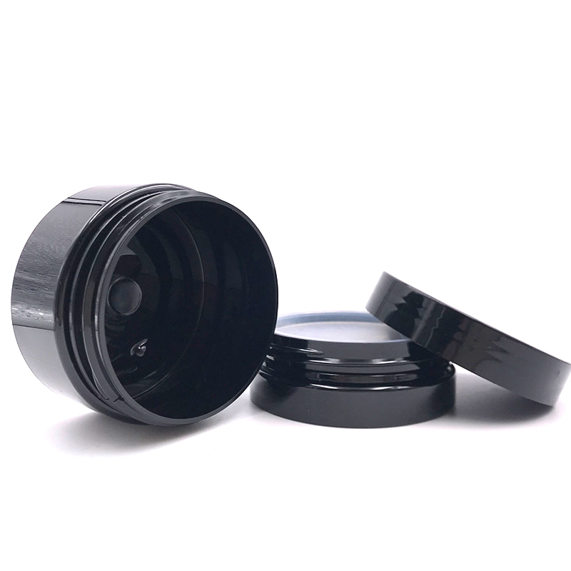 Luxury 25ml 30ml 40ml 50ml 60ml 80ml 100ml 200ml black plastic jars with black screw cover support custom screen printing