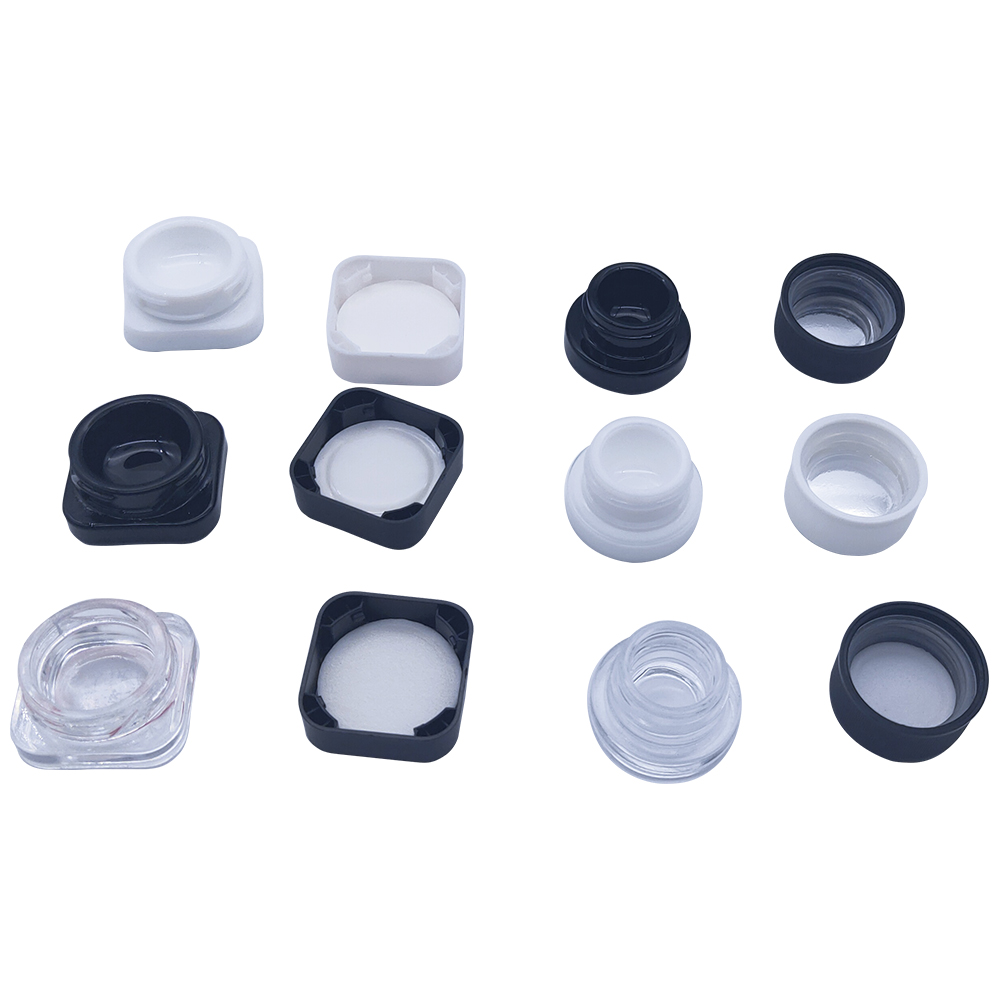 Luxury 3 5 7 gram mini cbd wax oil smell proof container clear black glass jar childproof lids