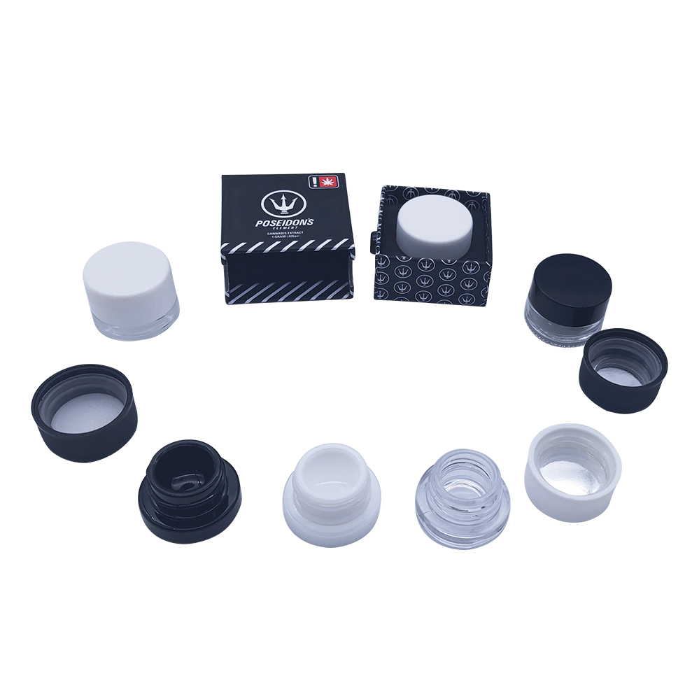 Luxury 3 5 7 gram mini cbd wax oil smell proof container clear black glass jar childproof lids